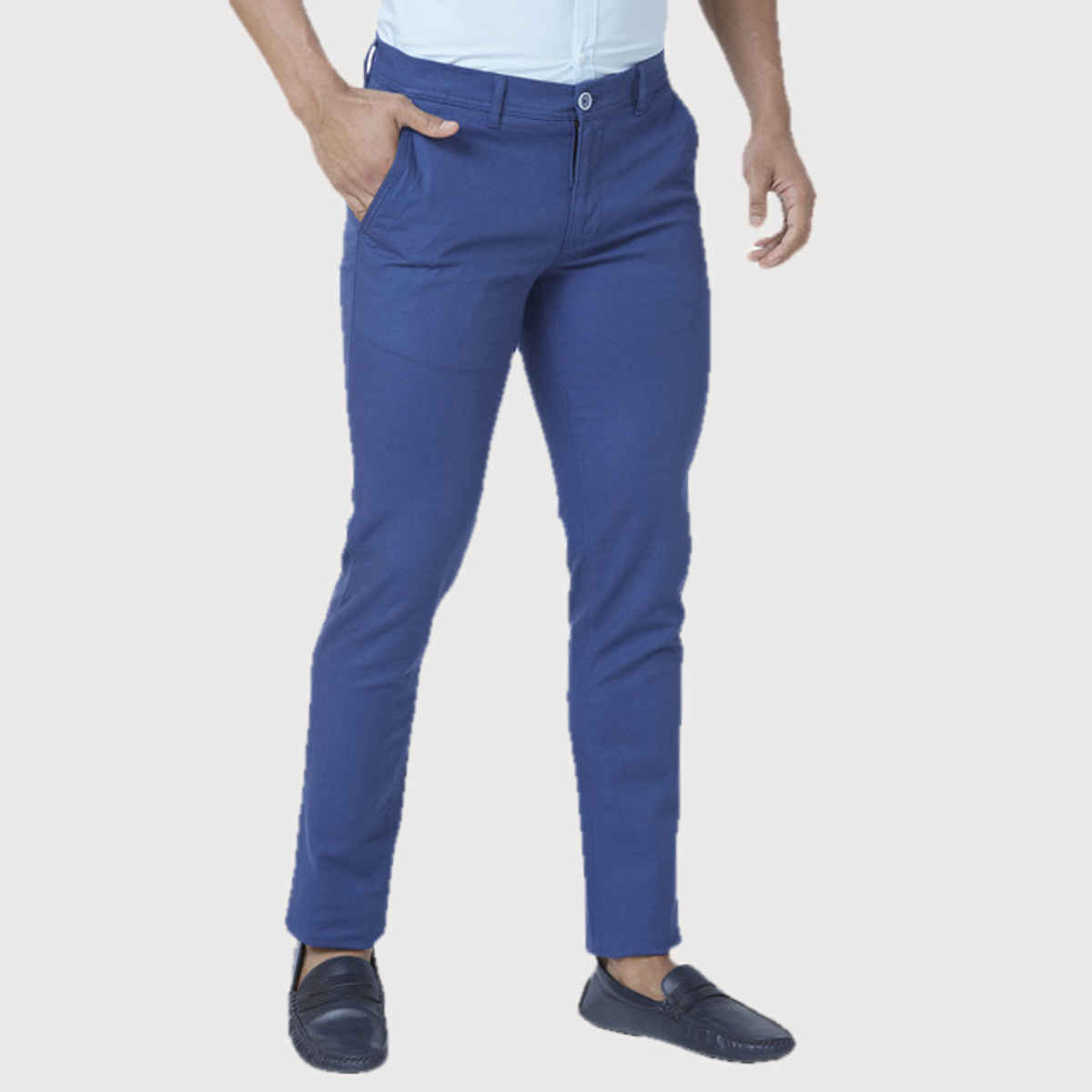 Parx Men's Low Rise Tapered Fit Cotton Blend Flat Front Casual Trouser | Teal Blue - 36