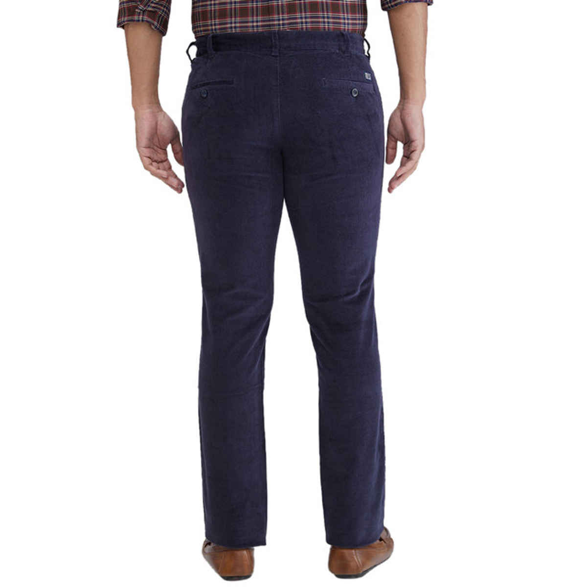 Color Plus Men's Slim Fit Cotton Blend Flat Front Casual Trouser | Dark Blue | 32