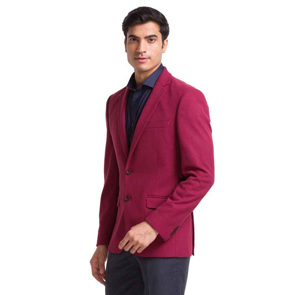 Park Avenue Men's Red Active Fit Terylene Rayon Structure Pattern Notch Lapel Formal Jacket L