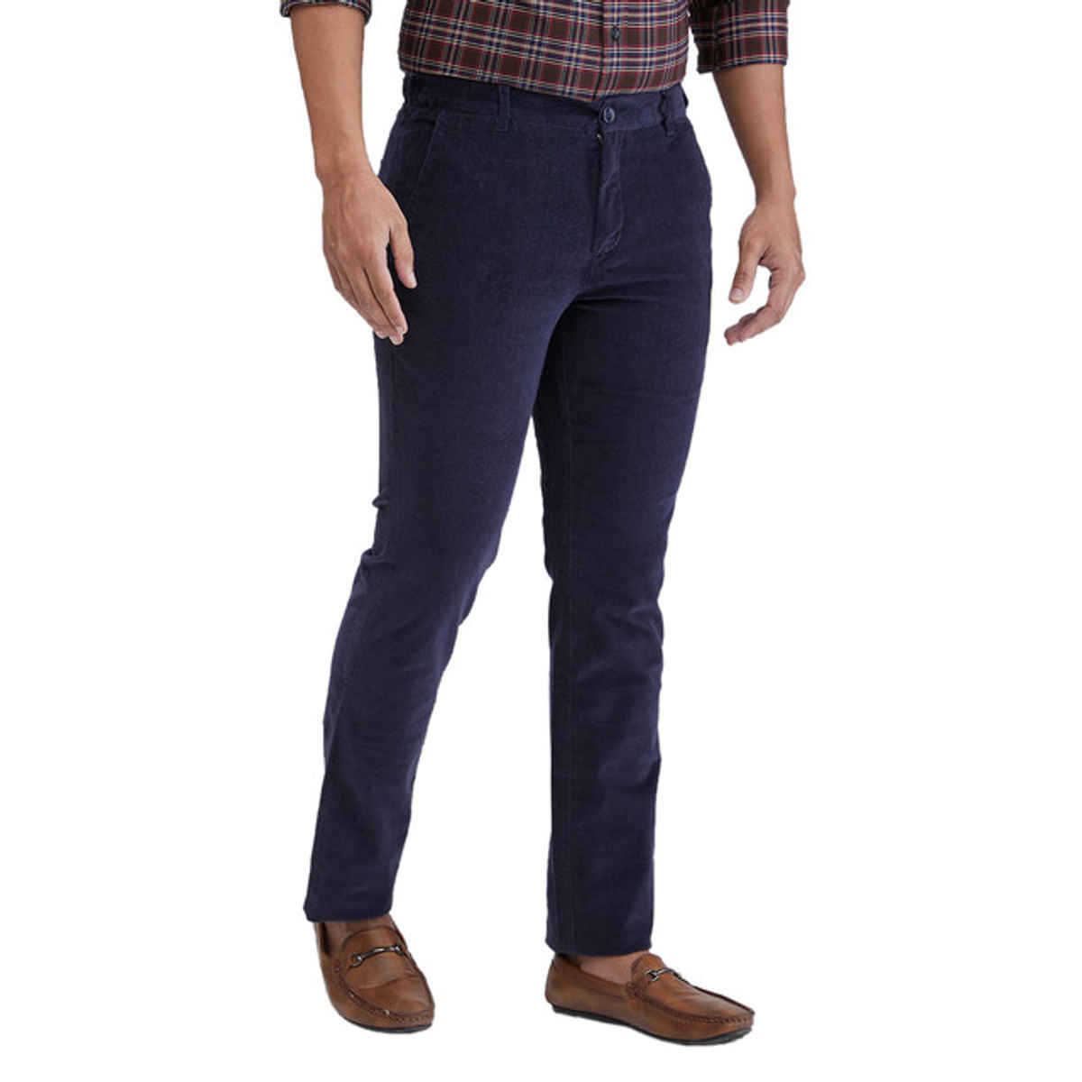 Color Plus Men's Slim Fit Cotton Blend Flat Front Casual Trouser | Dark Blue | 36