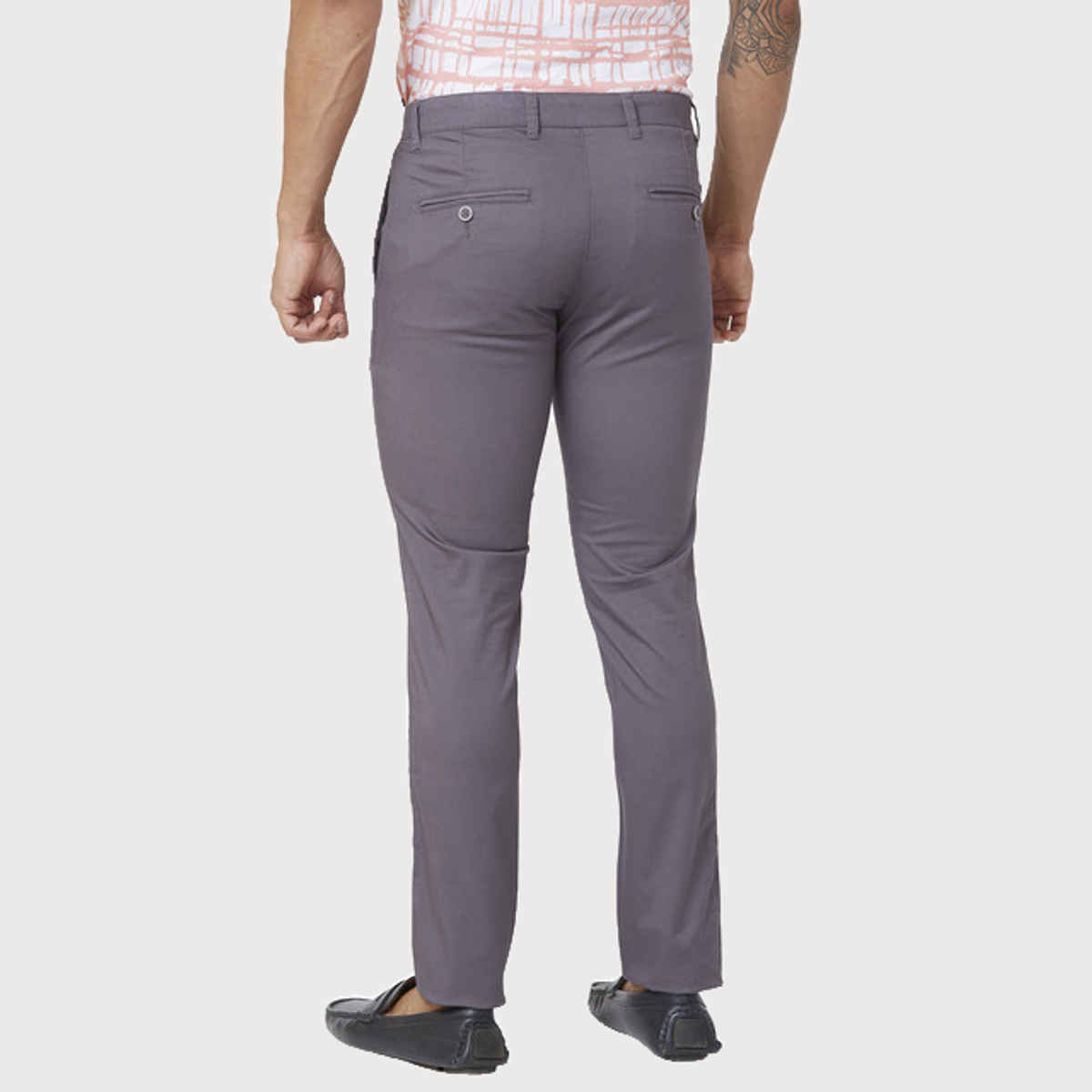 Parx Men's Low Rise Tapered Fit Cotton Blend Flat Front Casual Trouser | Dark Grey - 32