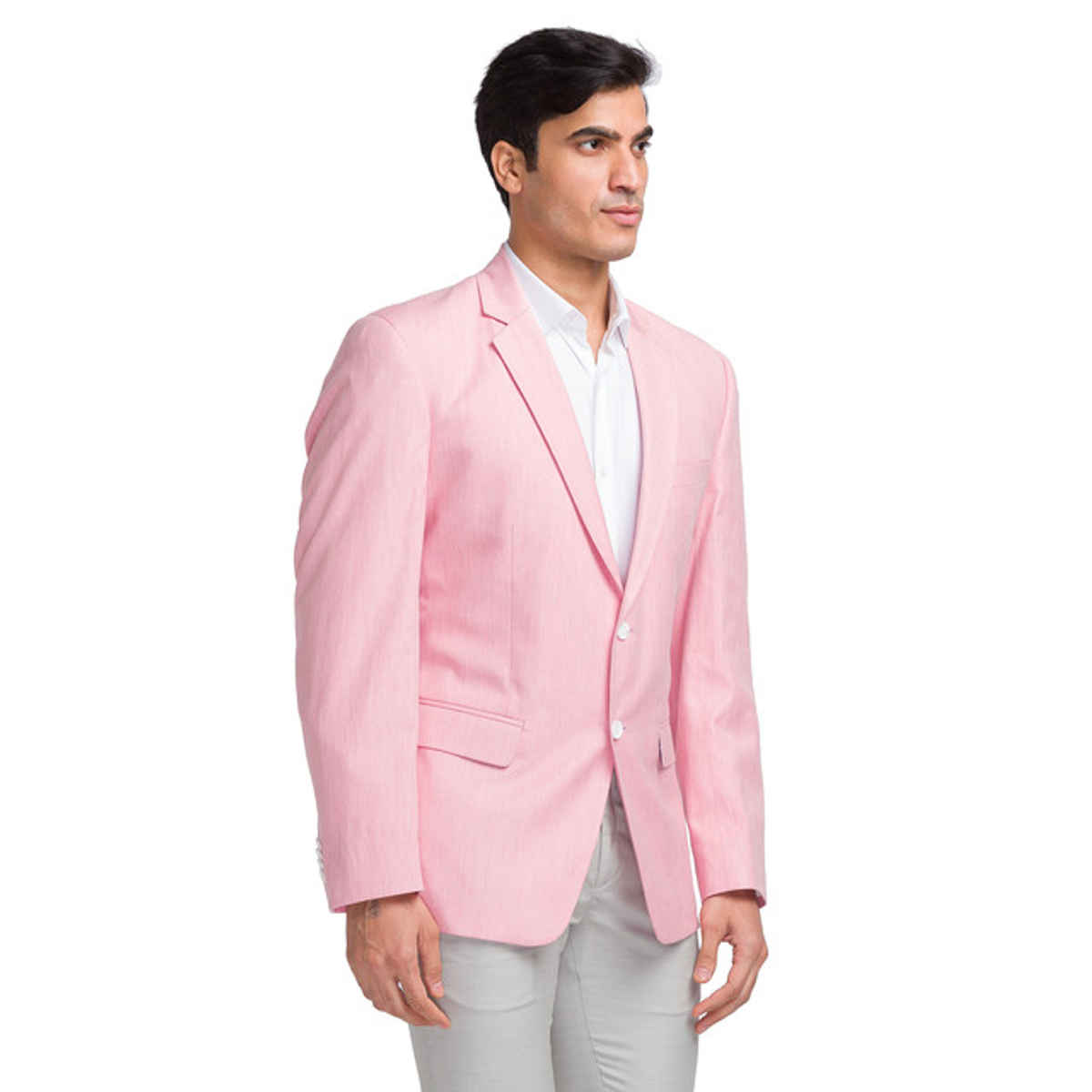 Park Avenue Men's Pink Super Slim Fit Poly Viscose Blend Solid Pattern Notch Lapel Formal Jacket M