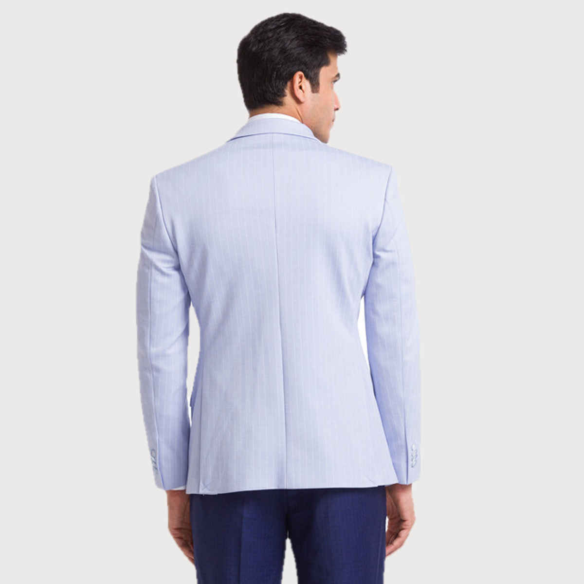 Park Avenue Men's Blue Active Fit Polyester Spandex Stripe Pattern Notch Lapel Formal Jacket L