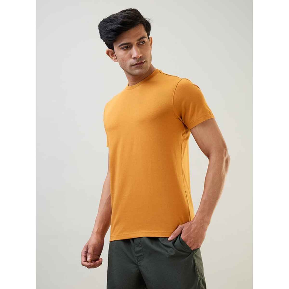 Sleepz by Raymond Mens Regular Fit Solid Pattern Cotton Blend T-Shirt | XL-Dark Yellow