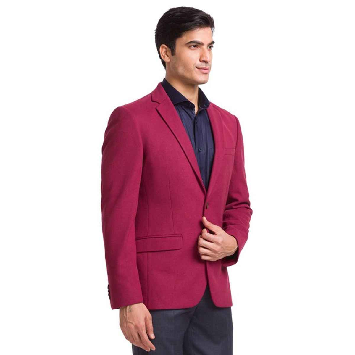 Park Avenue Men's Red Active Fit Terylene Rayon Structure Pattern Notch Lapel Formal Jacket L
