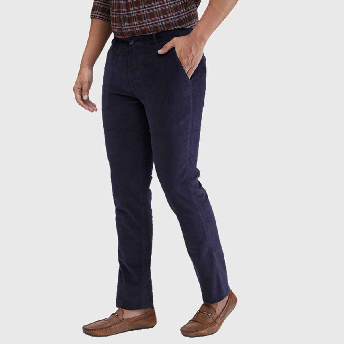 Color Plus Men's Slim Fit Cotton Blend Flat Front Casual Trouser | Dark Blue | 38