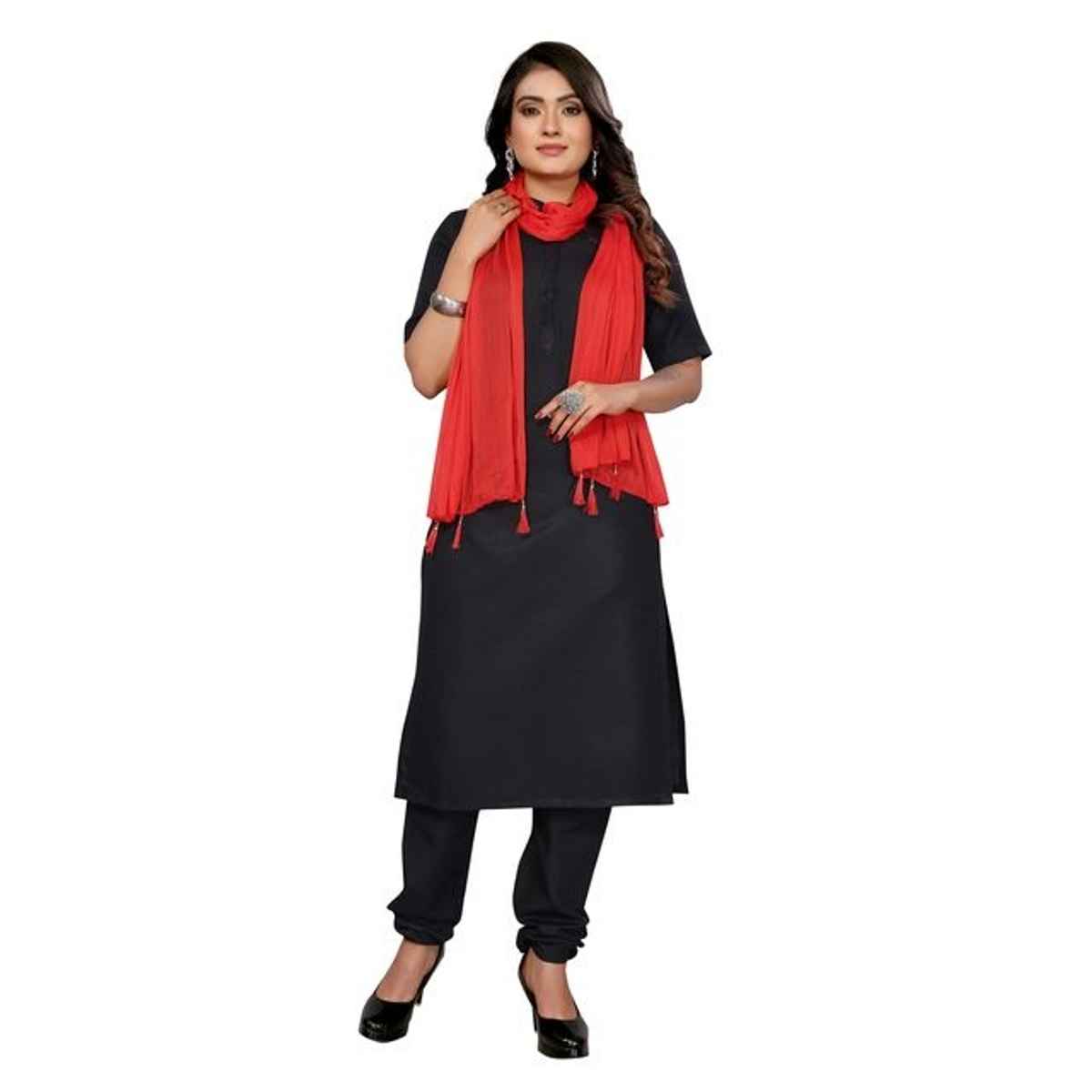 FABFLICK Lycra Made Plain Solid Women's Dupatta With Tassels | Red