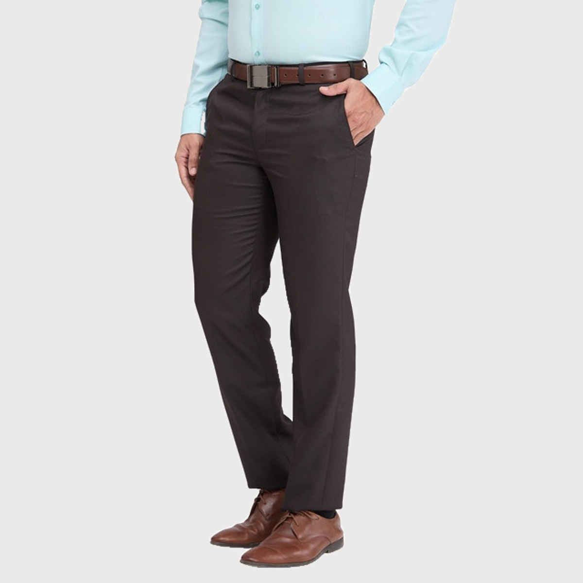 Park Avenue Men's Regular Fit Poly Viscose Blend Pleatless Formal Trouser | 32 | Brown