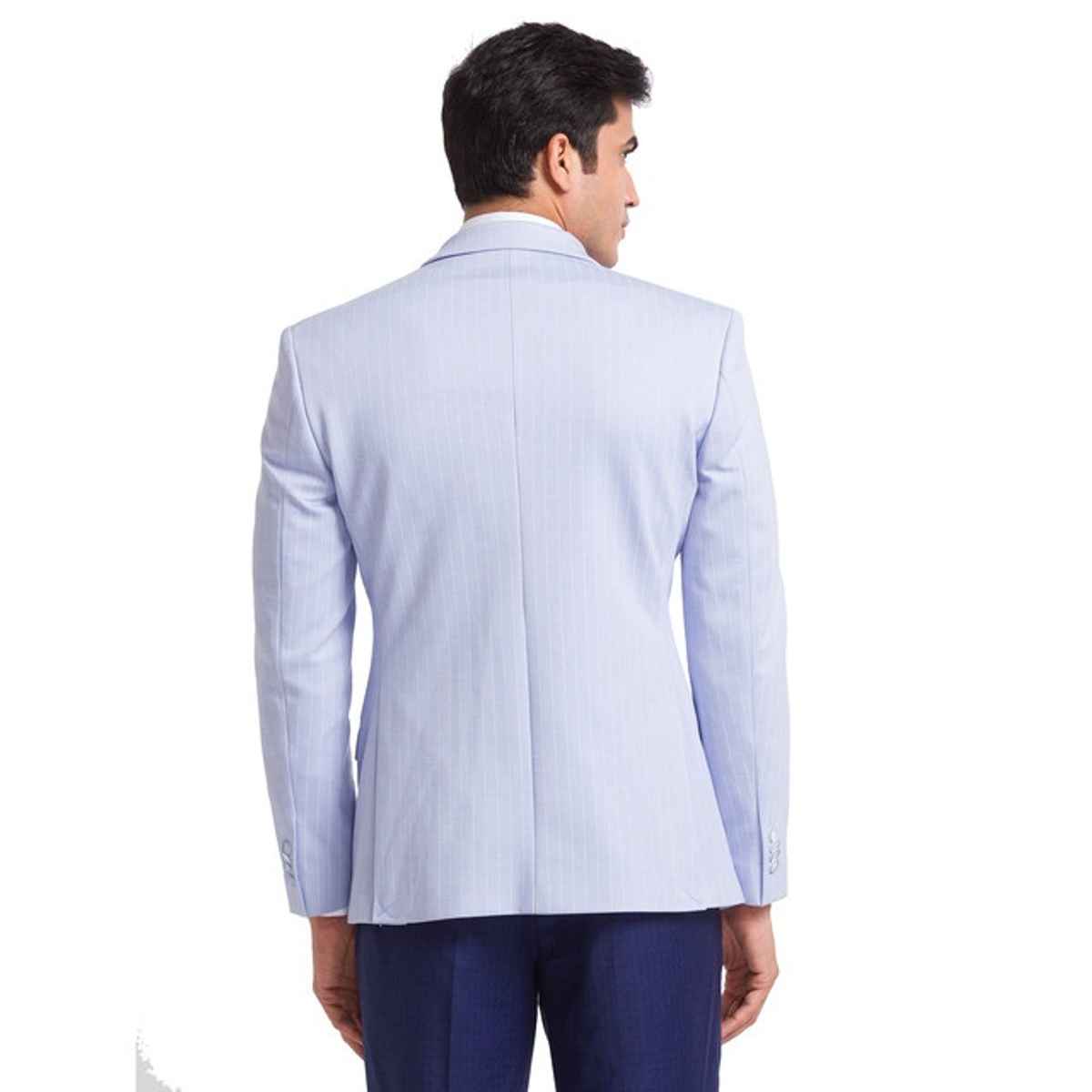 Park Avenue Men's Blue Active Fit Polyester Spandex Stripe Pattern Notch Lapel Formal Jacket S
