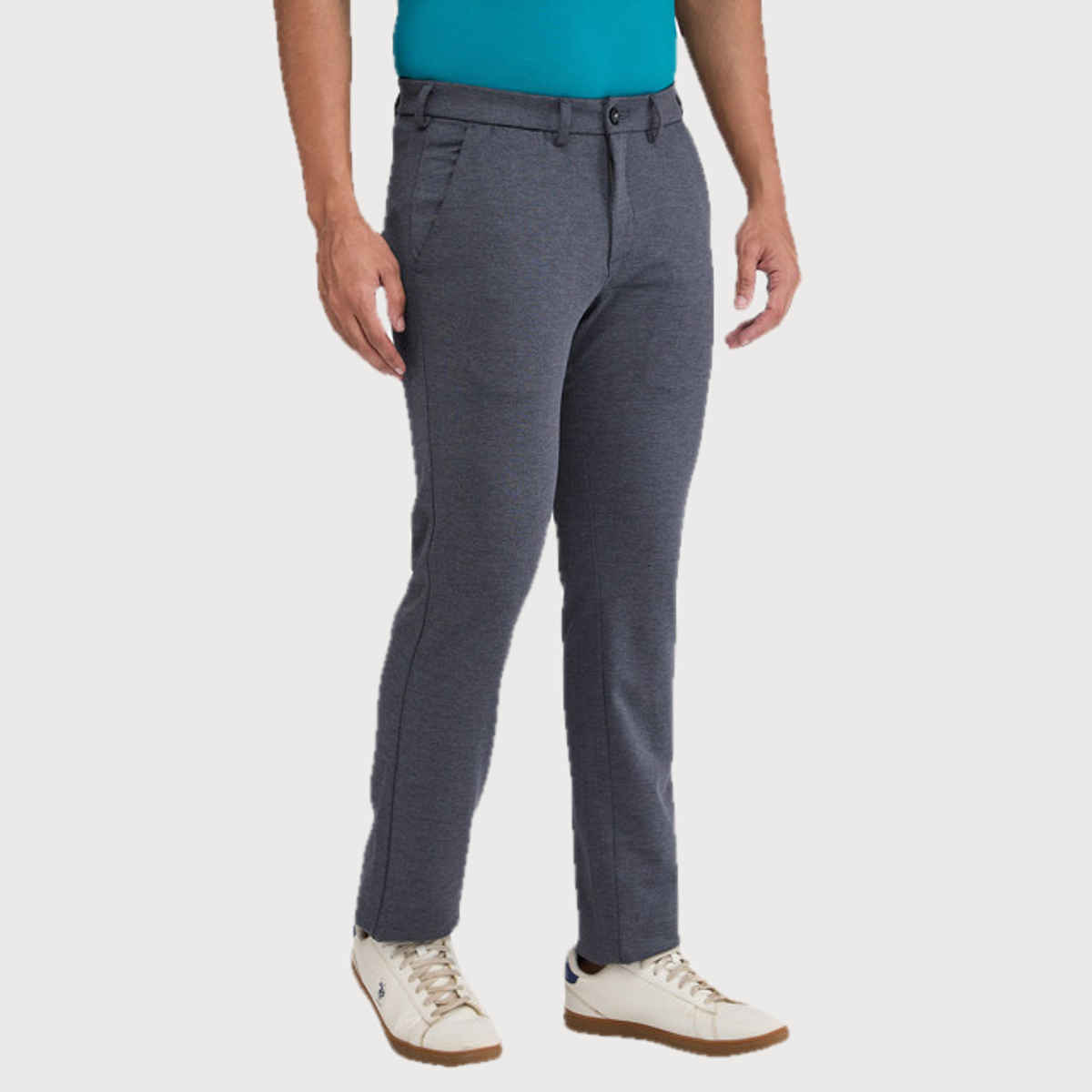 Color Plus Men's Contemporary Fit Polyester Blend Flat Front Casual Trouser | Dark Grey | 38