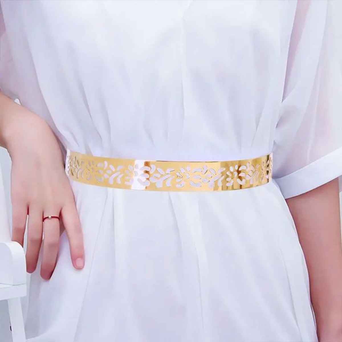 YouBella Jewellery Celebrity Inspired Adjustable Metal Plate Type Golden Kamarband Waist Belt (S-2)