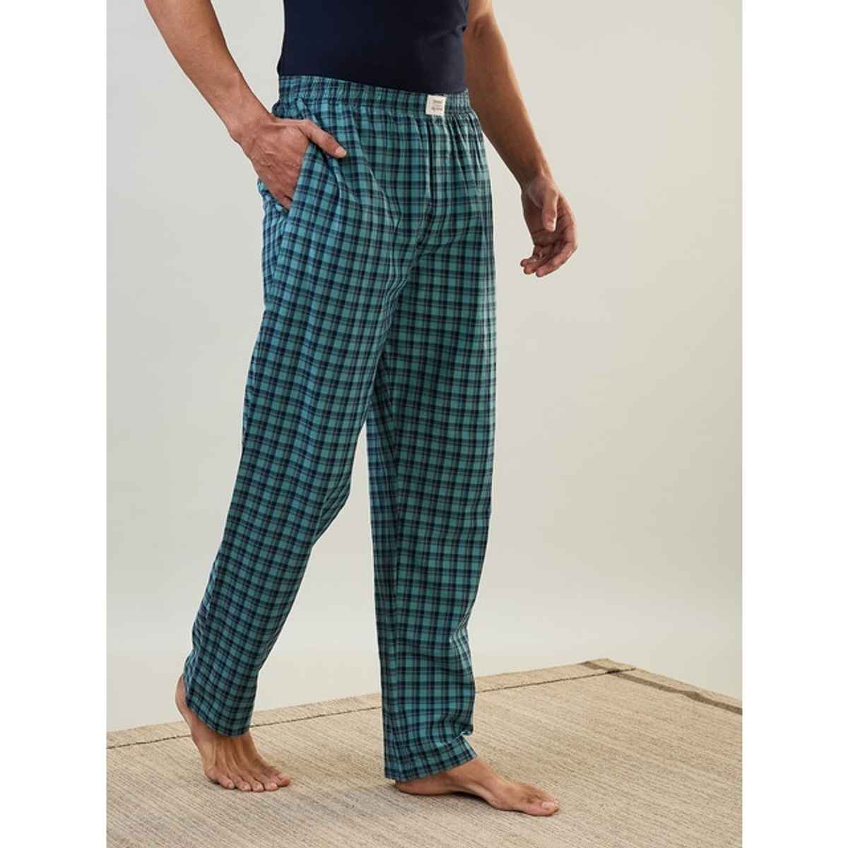 Sleepz by Raymond Mens Regular Fit Checks Pattern Pure Cotton Pyjama 00M| Dark Green
