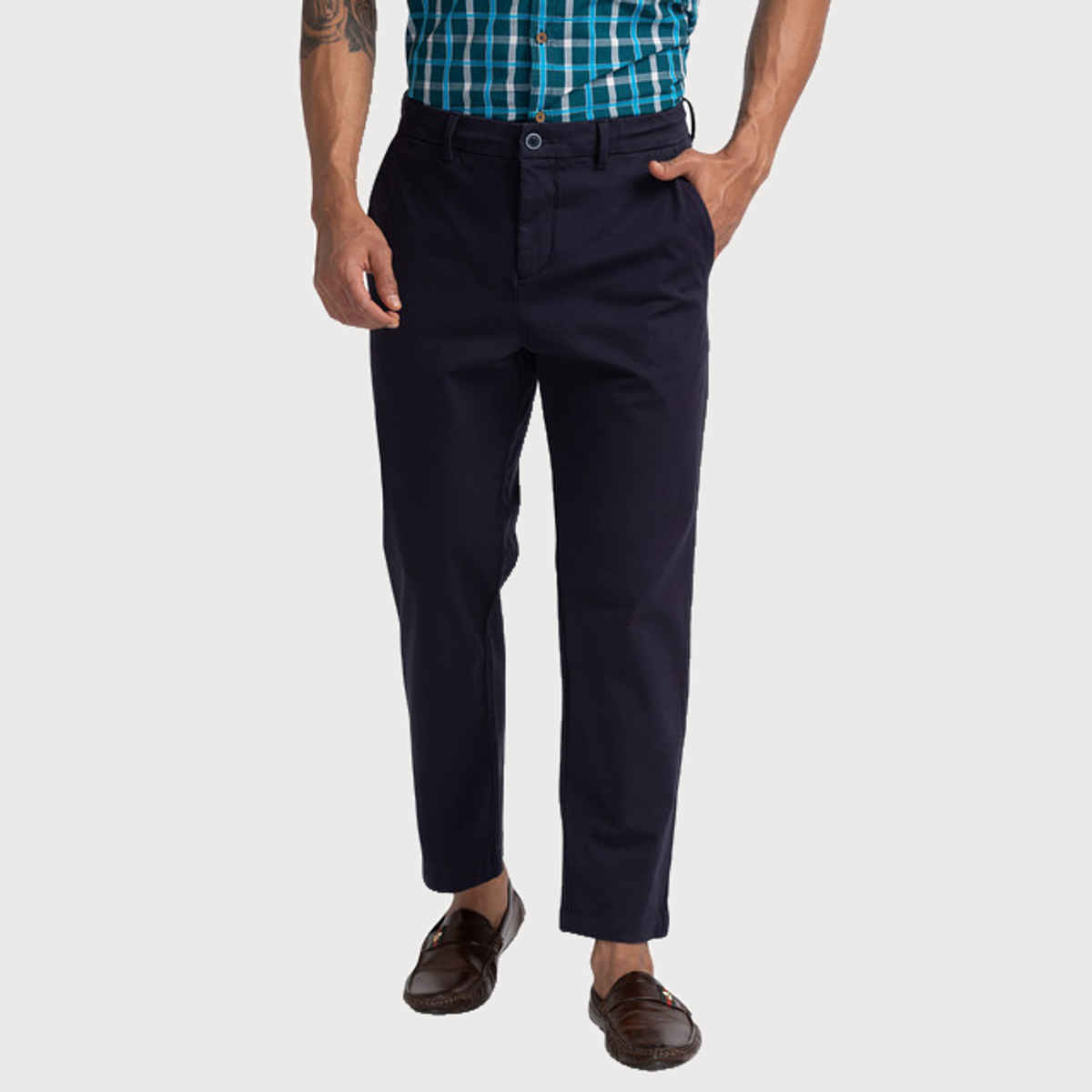 Parx Men's Carrot Fit Cotton Blend Flat Front Casual Trouser | Fancy Blue - 36