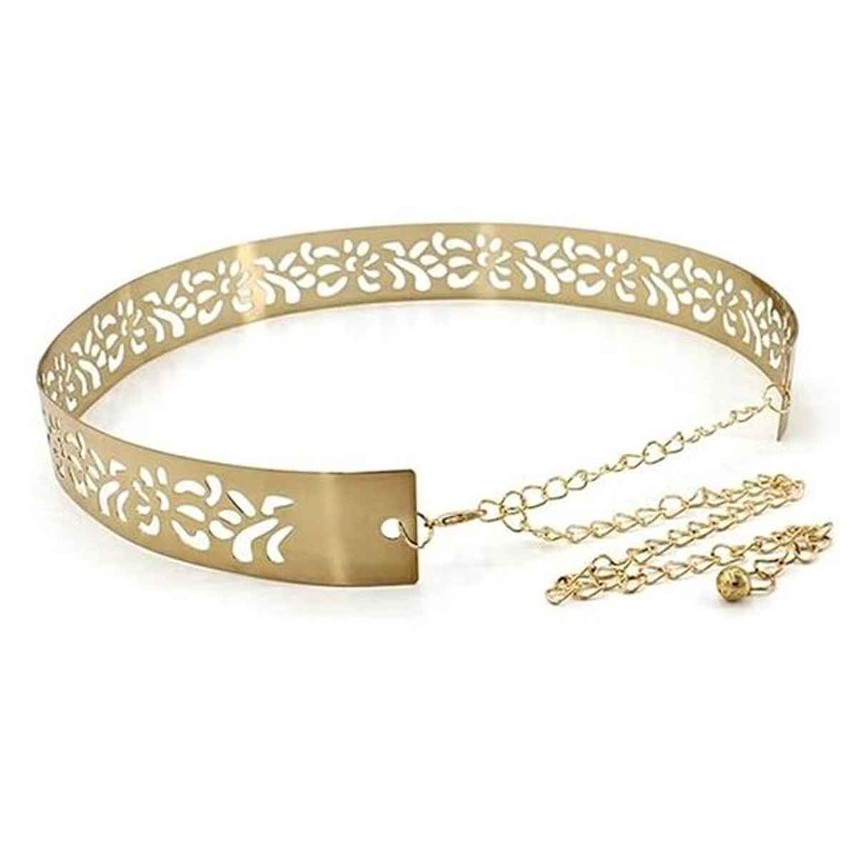 YouBella Jewellery Celebrity Inspired Adjustable Metal Plate Type Golden Kamarband Waist Belt (S-2)