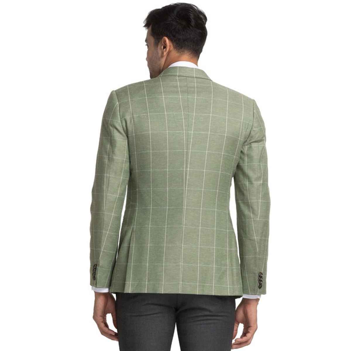 Park Avenue Men's Grey Super Slim Fit Poly Viscose Blend Checks Pattern Notch Lapel Formal Jacket L