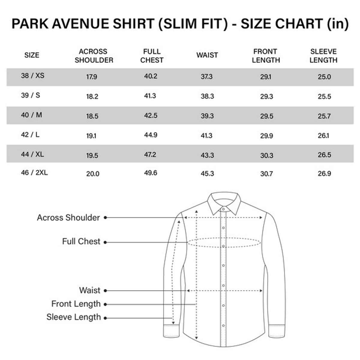 Park Avenue Men's Slim Fit Pure Cotton Semi Cutaway Collar Full Sleeve Shirt M