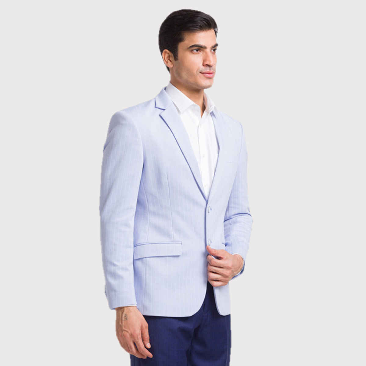 Park Avenue Men's Blue Active Fit Polyester Spandex Stripe Pattern Notch Lapel Formal Jacket L