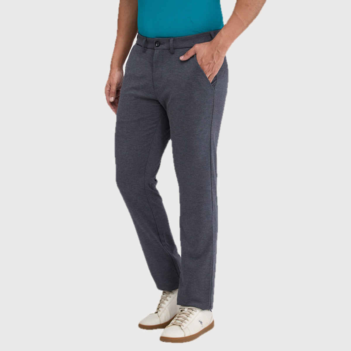 Color Plus Men's Contemporary Fit Polyester Blend Flat Front Casual Trouser | Dark Grey | 38