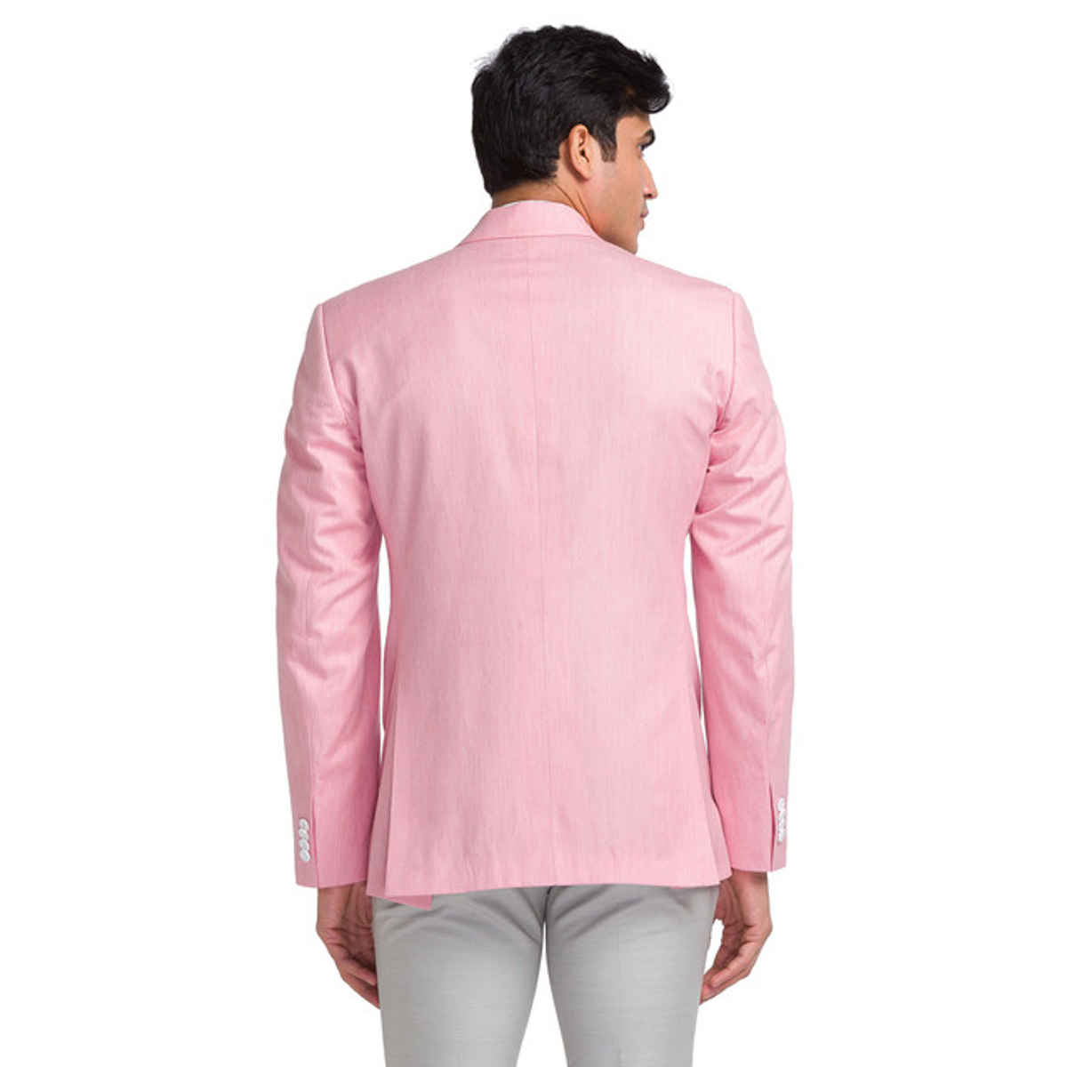 Park Avenue Men's Pink Super Slim Fit Poly Viscose Blend Solid Pattern Notch Lapel Formal Jacket M