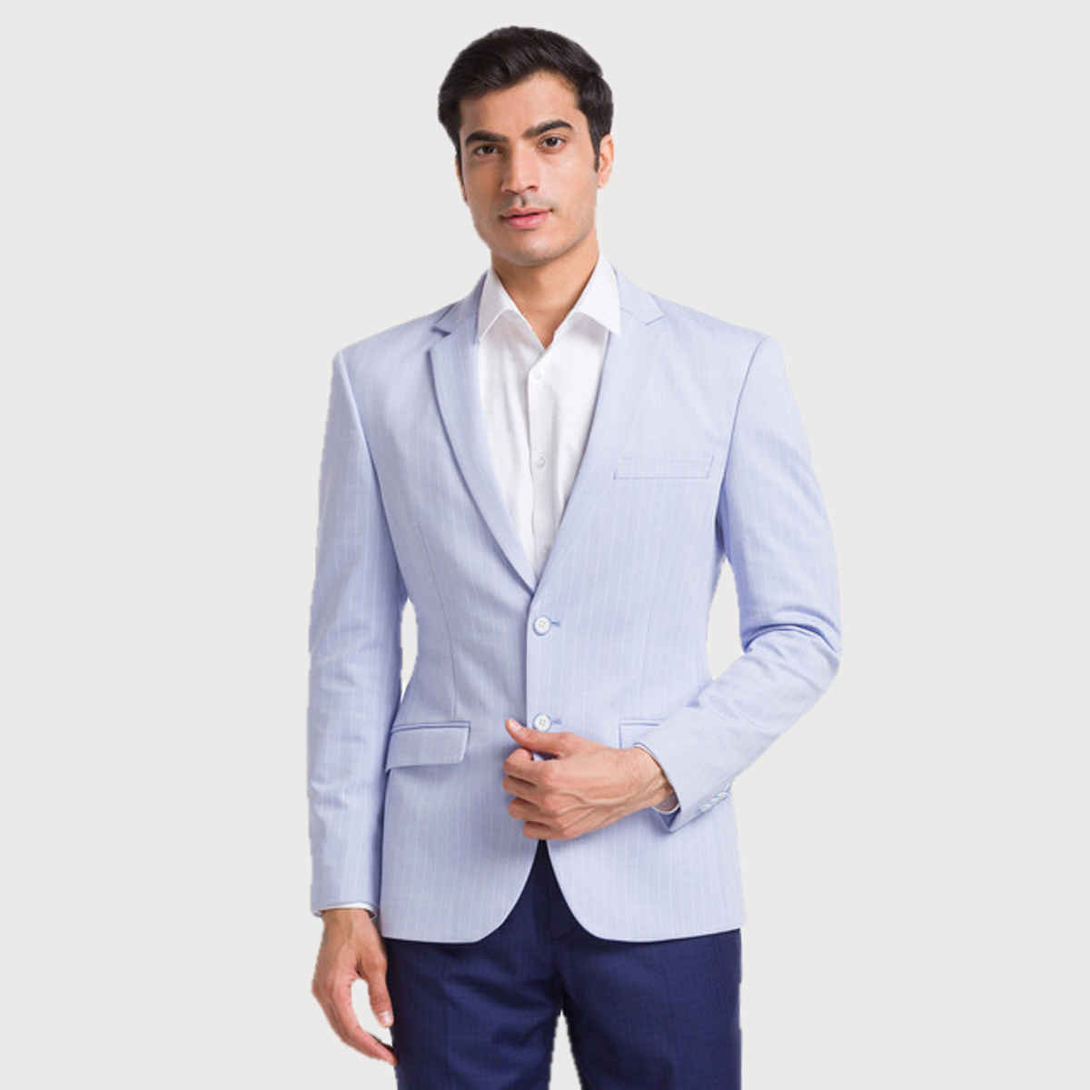Park Avenue Men's Blue Active Fit Polyester Spandex Stripe Pattern Notch Lapel Formal Jacket L