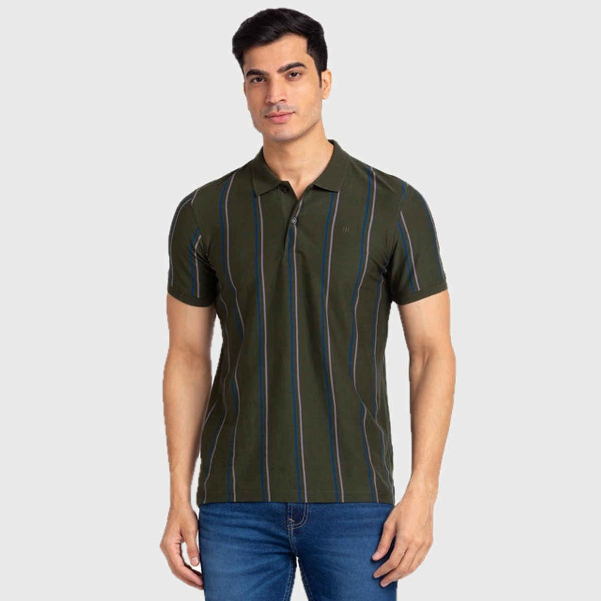 Raymond Men's Modern Fit Pure Cotton Polo Neck Half Sleeve Casual T-Shirt | M | Dark Green