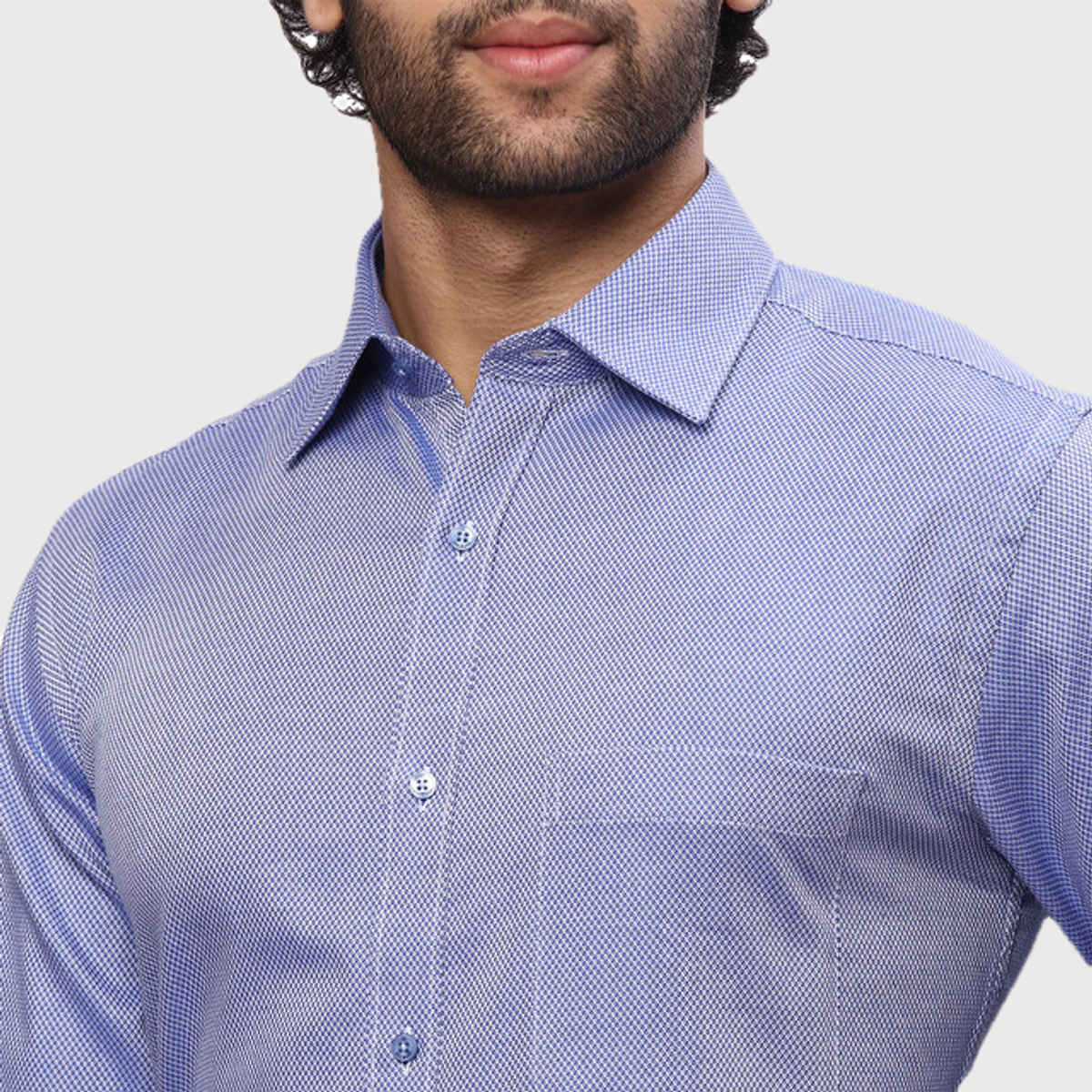 Raymond Men's Slim Fit Pure Cotton Semi Cut Away Collar Full Sleeve Formal Shirt | Blue - L