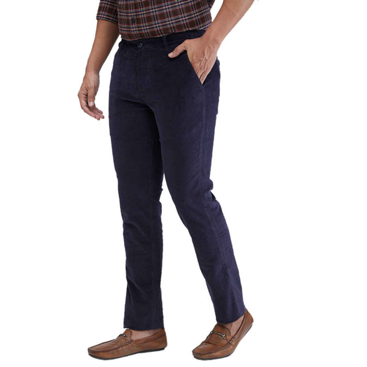 Color Plus Men's Slim Fit Cotton Blend Flat Front Casual Trouser | Dark Blue | 36