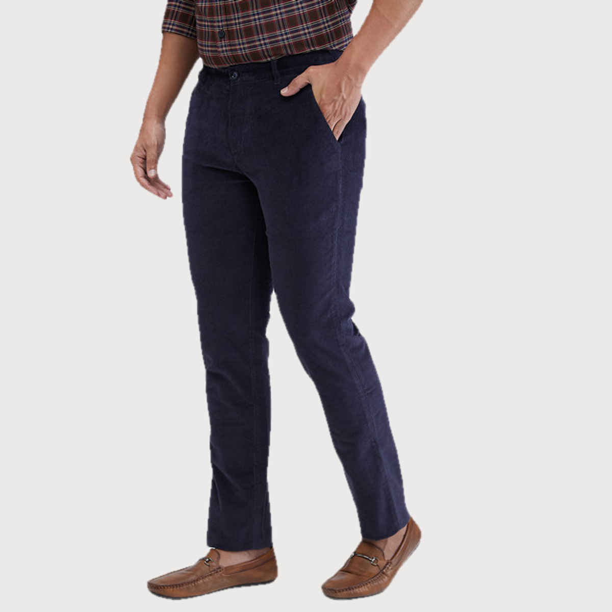Color Plus Men's Slim Fit Cotton Blend Flat Front Casual Trouser | Dark Blue | 34