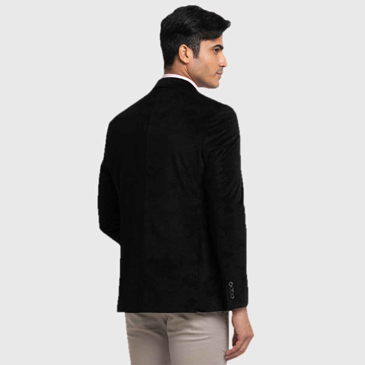 Parx Men's Urban Fit Pure Terylene Print Pattern Notch Lapel Casual Jacket | Black - M