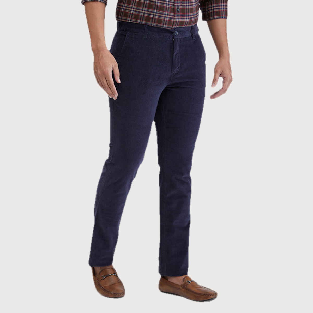 Color Plus Men's Slim Fit Cotton Blend Flat Front Casual Trouser | Dark Blue | 34
