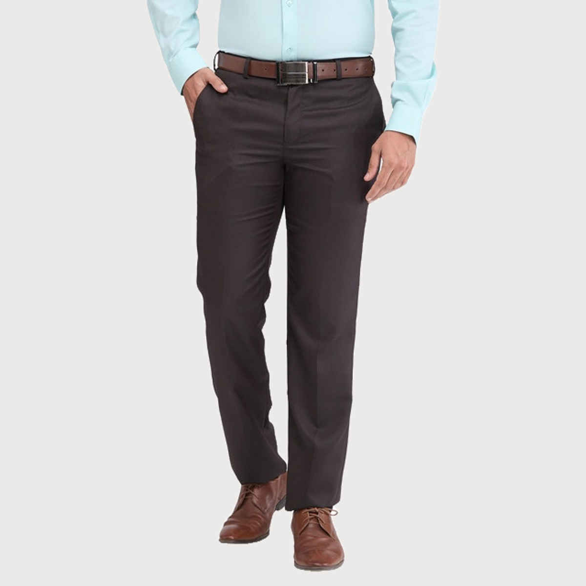 Park Avenue Men's Regular Fit Poly Viscose Blend Pleatless Formal Trouser | 32 | Brown