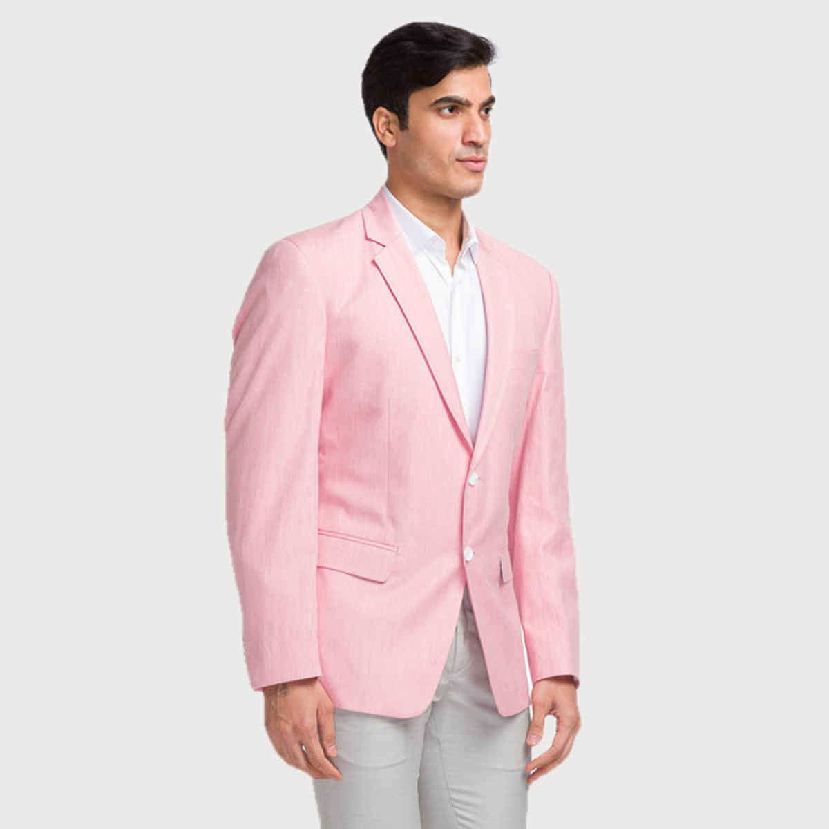 Park Avenue Men's Pink Super Slim Fit Poly Viscose Blend Solid Pattern Notch Lapel Formal Jacket L