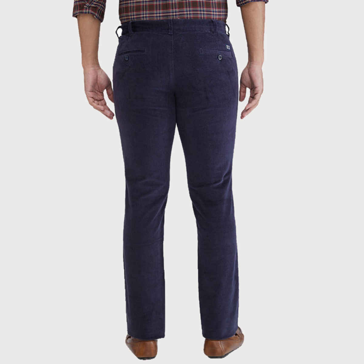 Color Plus Men's Slim Fit Cotton Blend Flat Front Casual Trouser | Dark Blue | 38