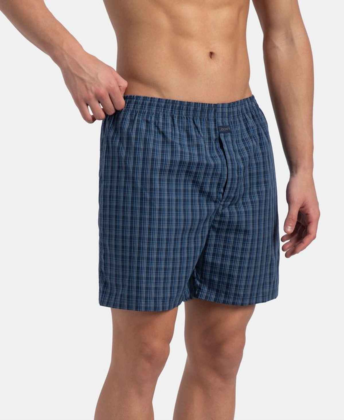 Jockey 1223 Men's Cotton Woven Checks Boxer | Side Pocket | Grey & Black - 2XL