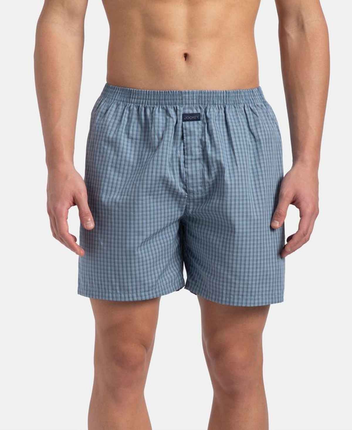 Jockey 1223 Men's Cotton Woven Checks Boxer | Side Pocket | Grey & Black - 2XL