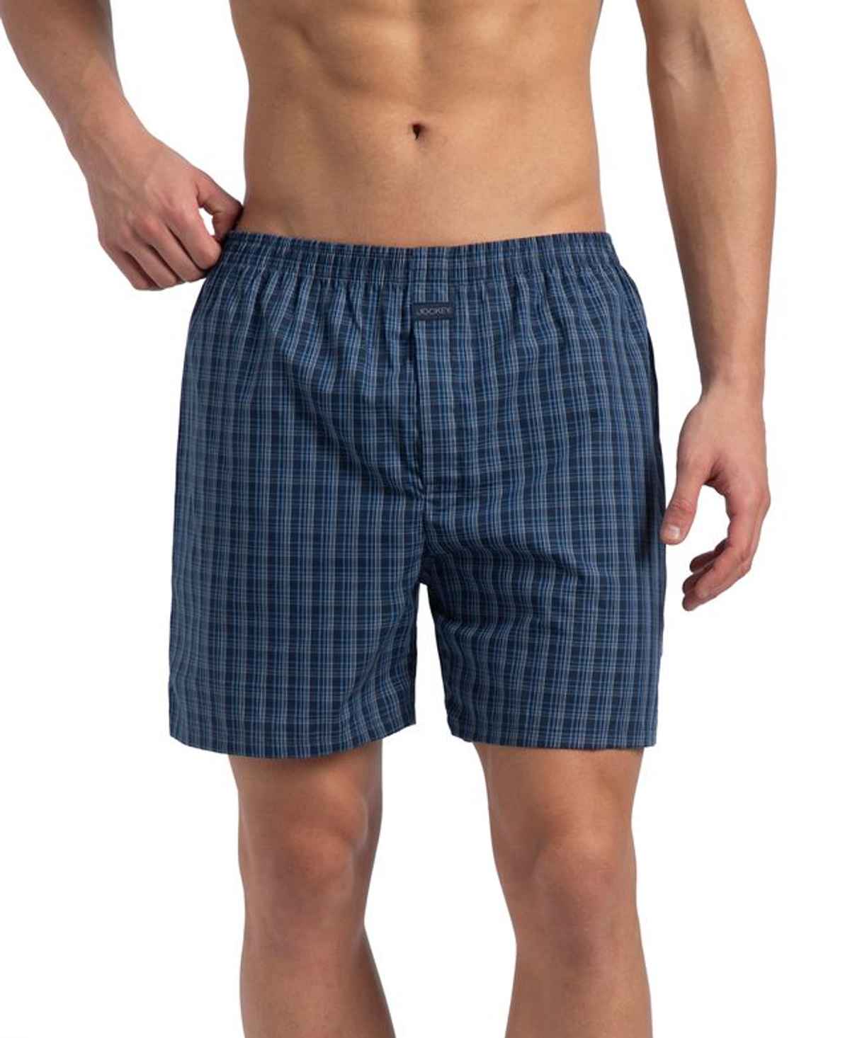 Jockey 1223 Men's Cotton Woven Checks Boxer | Side Pocket | Grey & Black - M