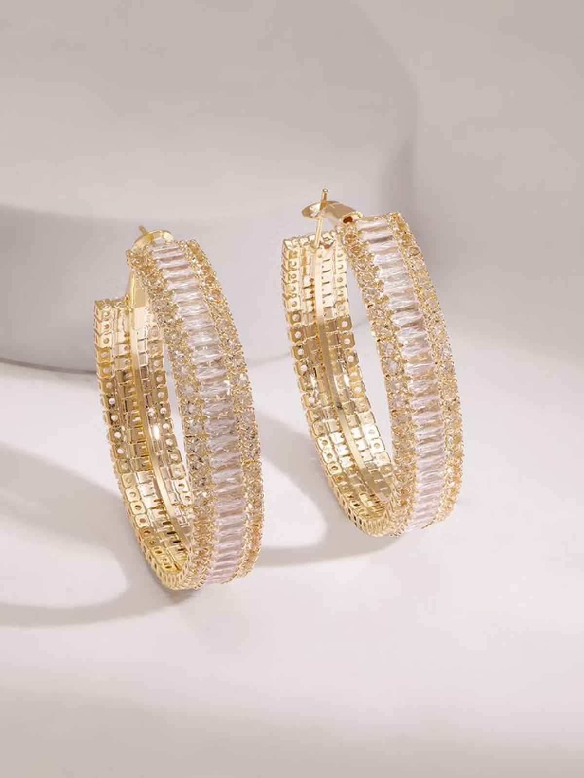 Rubans Women's Gold Plated Crystal And Zirconia Stone Studded Hoop Earrings Earrings