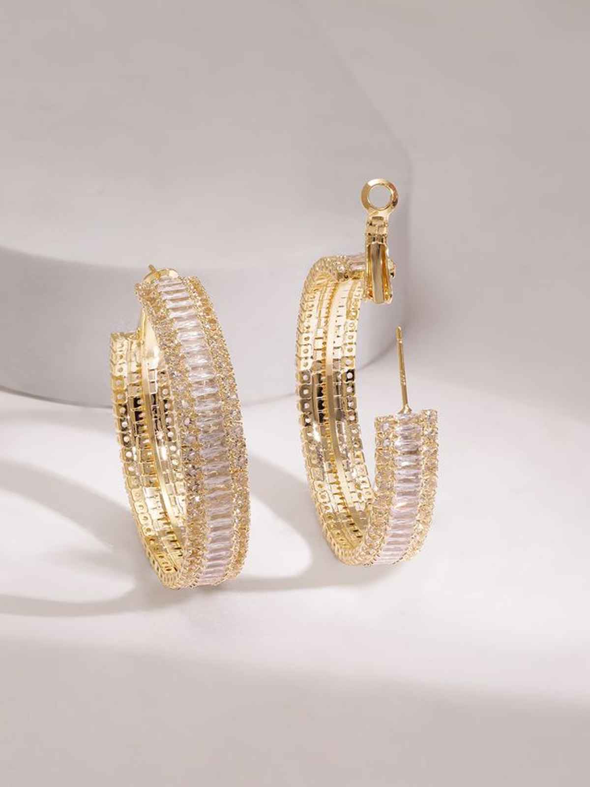 Rubans Women's Gold Plated Crystal And Zirconia Stone Studded Hoop Earrings Earrings
