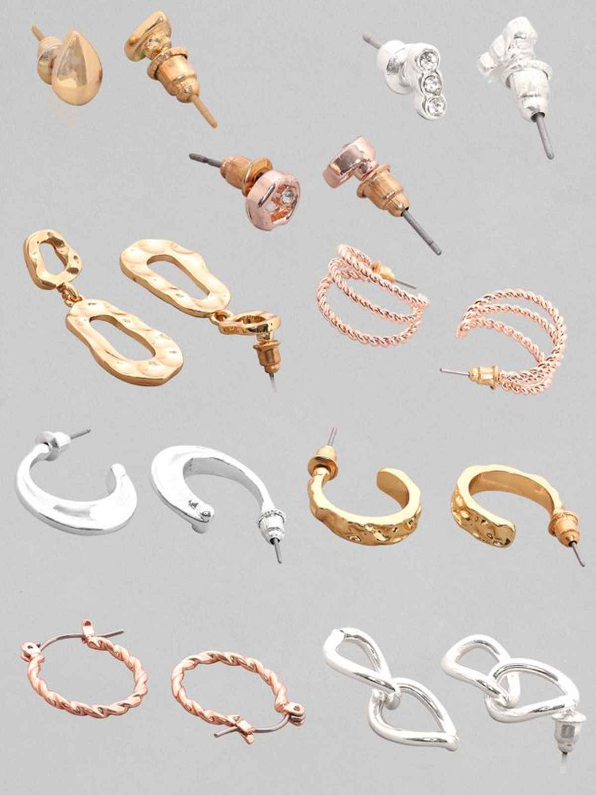 Rubans Voguish Set Of 9 Gold-Plated Classic Studs Earrings