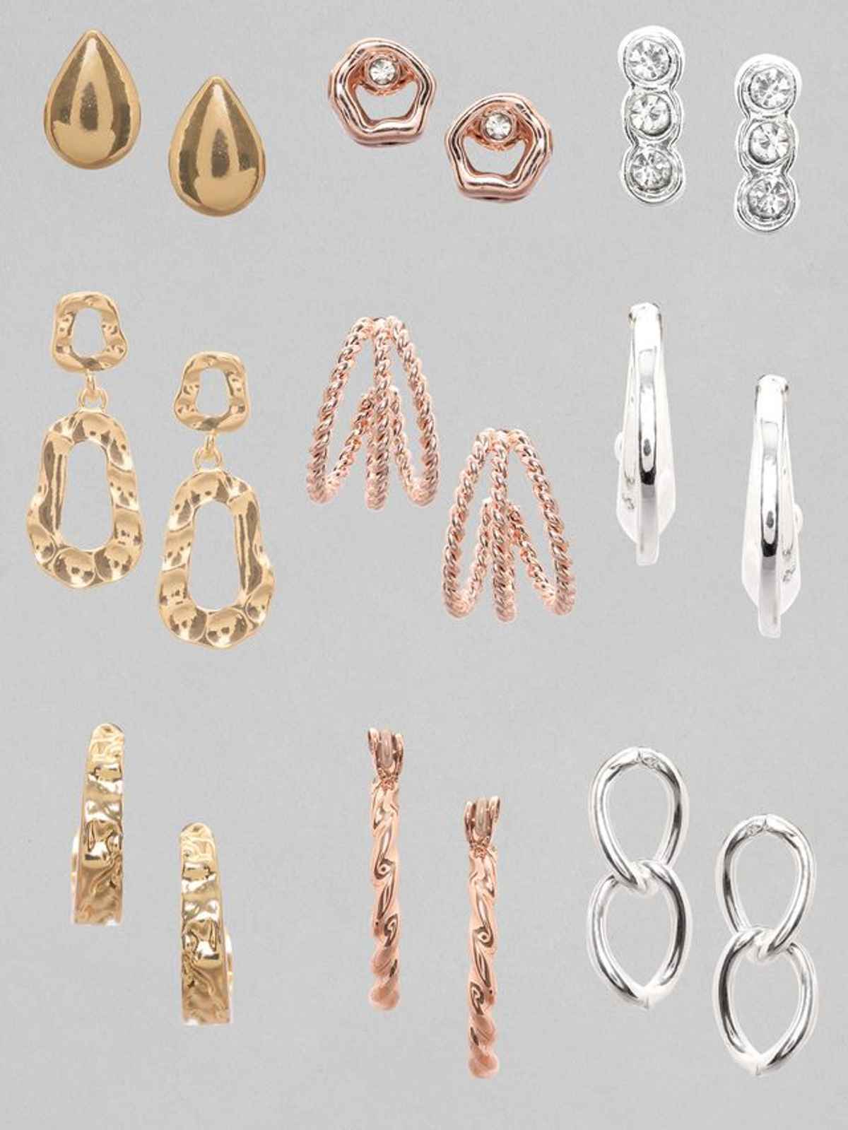 Rubans Voguish Set Of 9 Gold-Plated Classic Studs Earrings