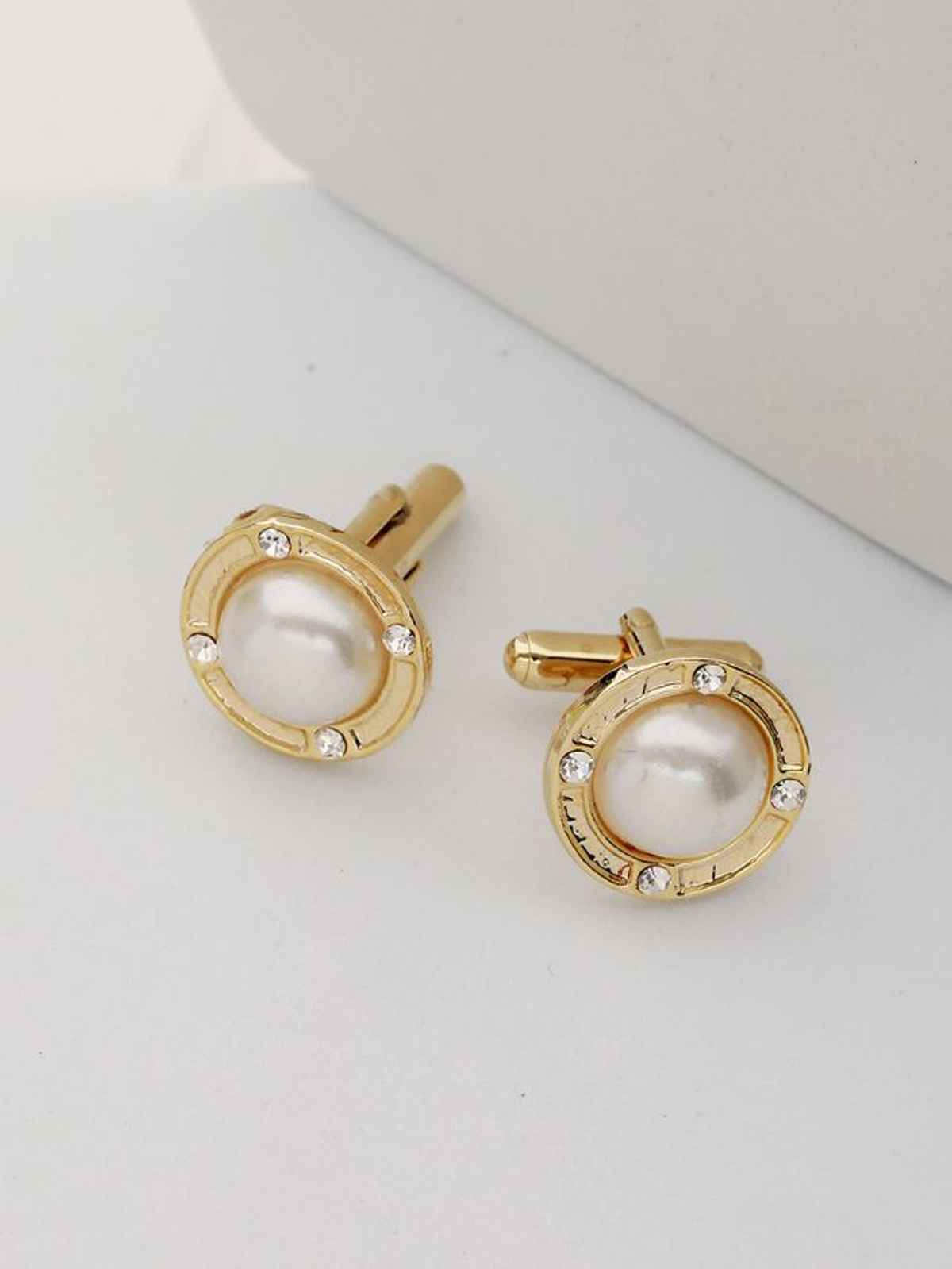 Bold By Priyaasi White Pearl Studded Gold-Plated Cufflinks For Men
