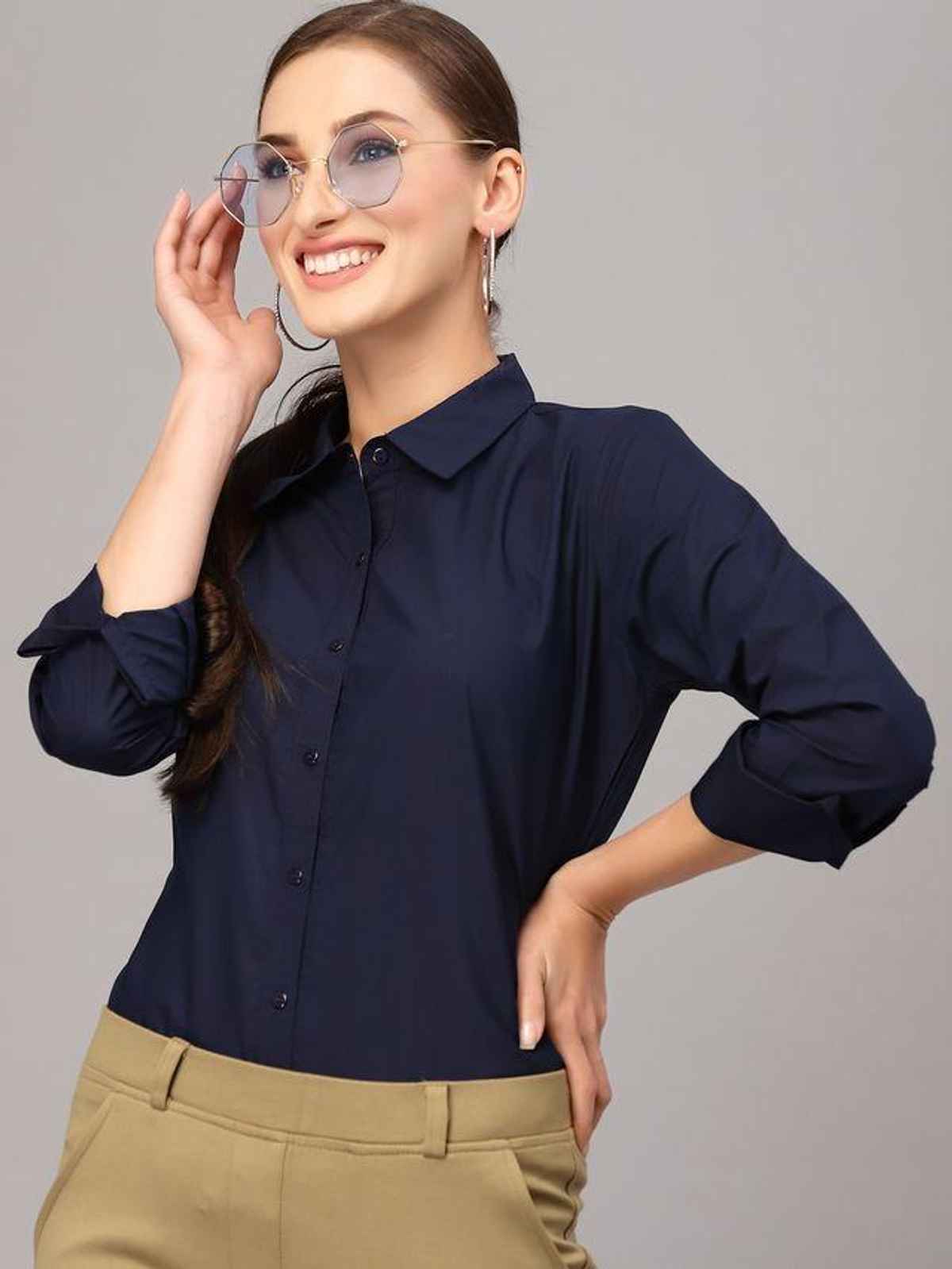 Style Quotient Women Navy Blue Classic Formal Shirt-M