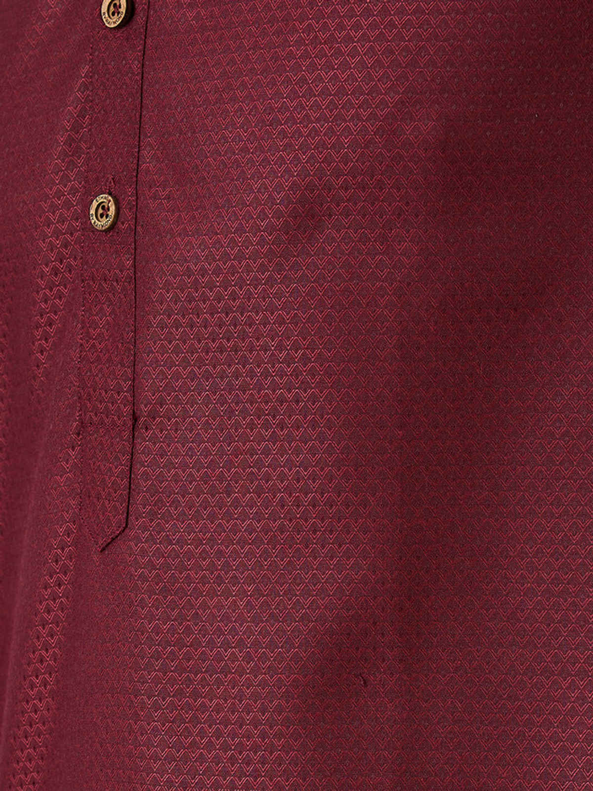 Ethnix by Raymond Men's Fit Poly Viscose Blend Full Sleeve Stand Collar Kurta | Dark Maroon - XL