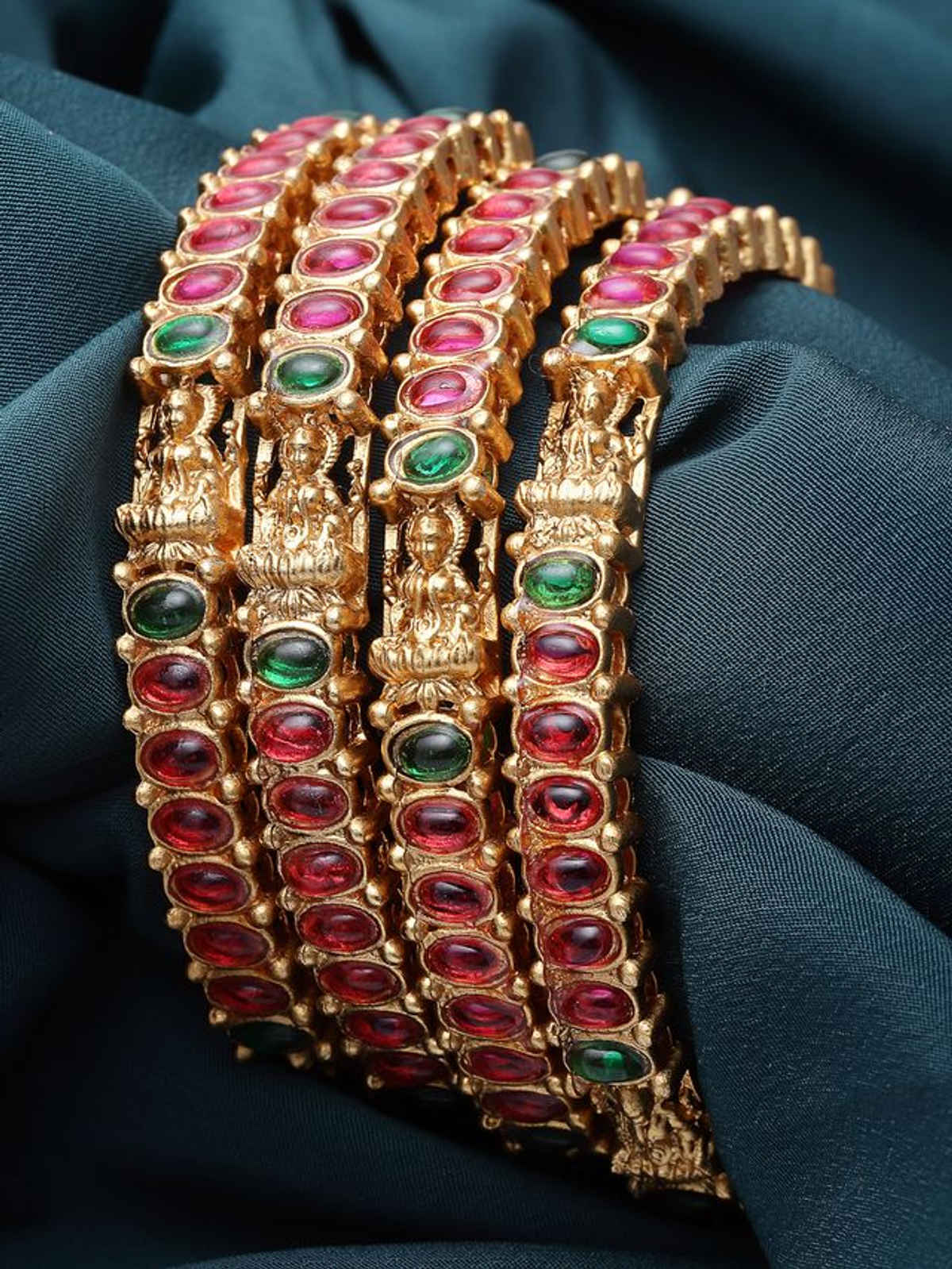 Sukkhi Traditional Gold Plated Red & Green Bracelet Bangle Set Jewellery for Women - 2.8