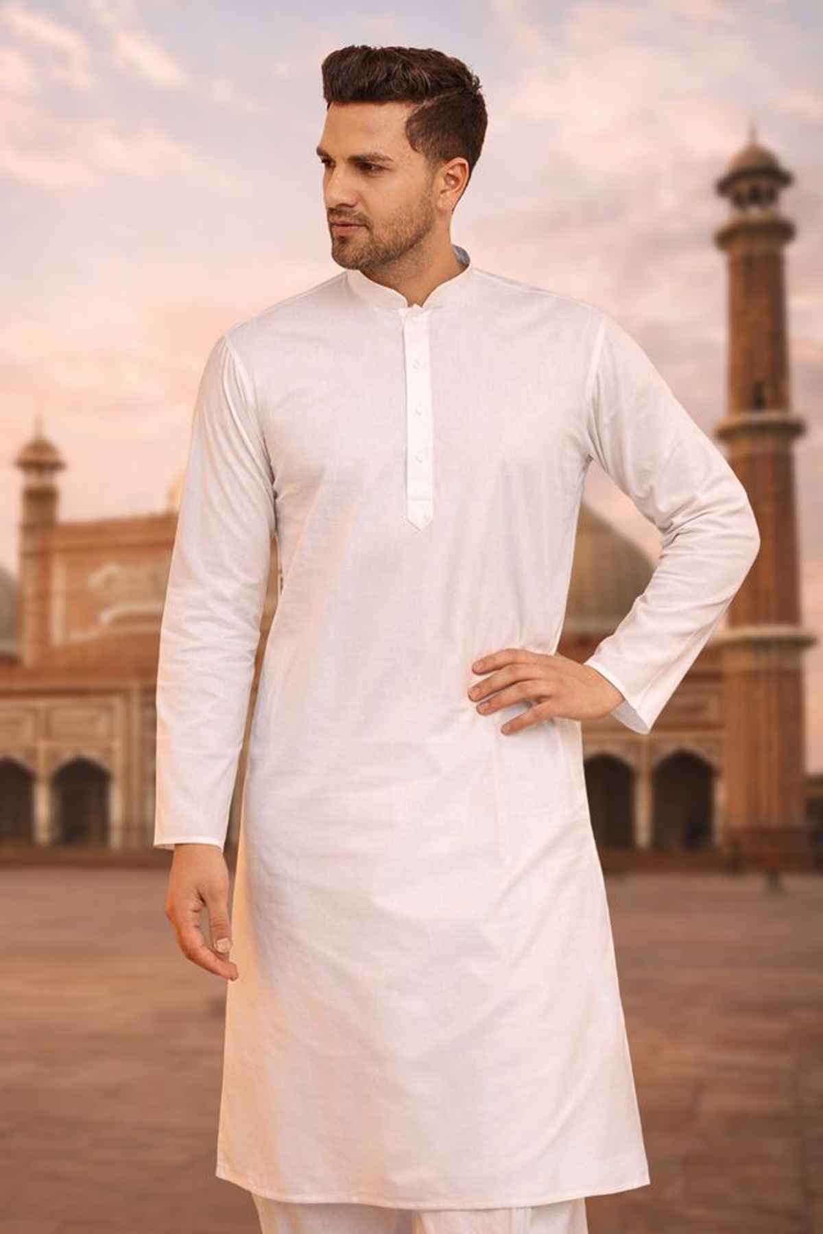 Vastramay Men's Cotton Kurta | White - L