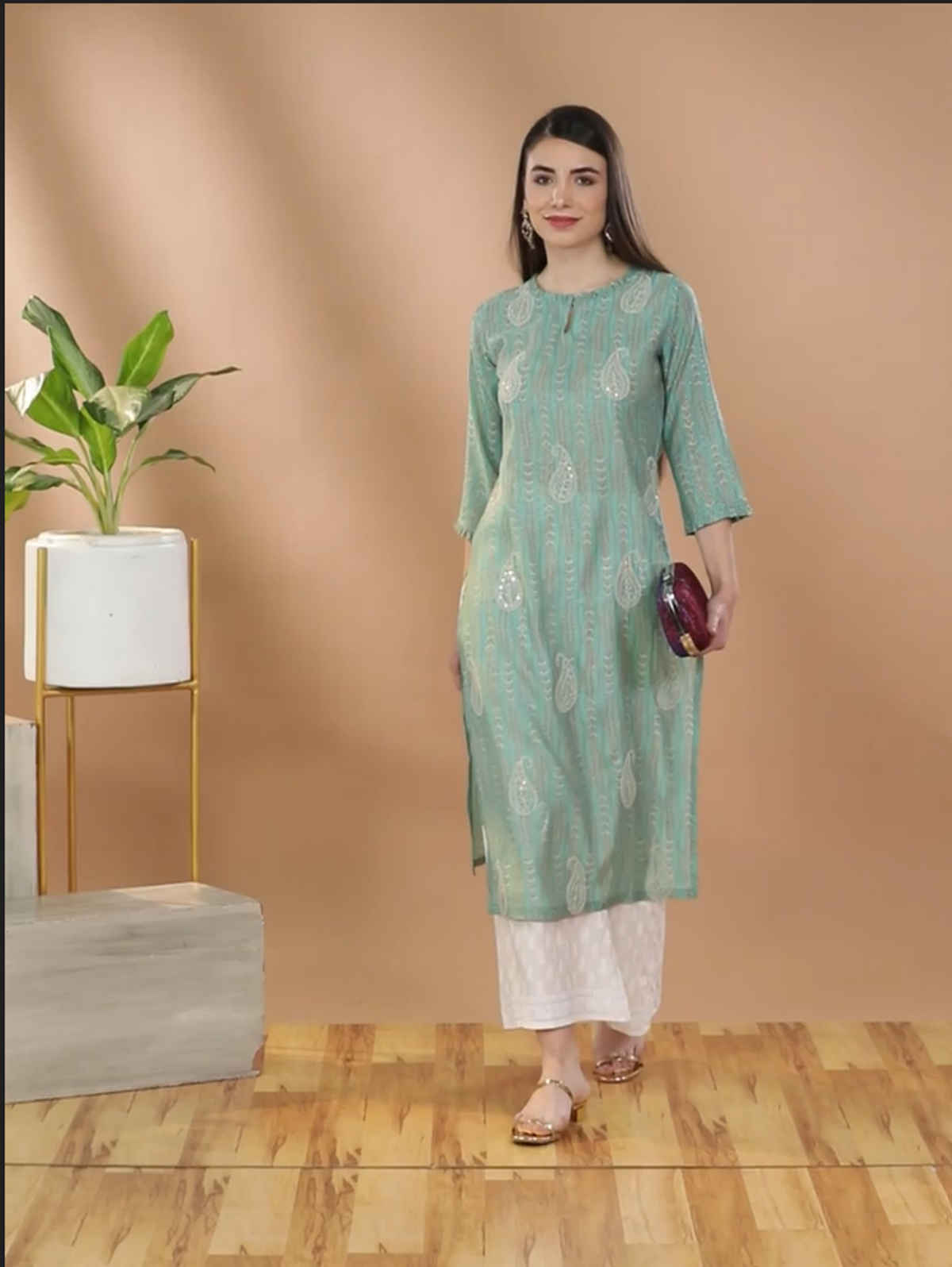 Libas Women Cream Cotton Palazzo With Both Side Pocket - Pl972Om