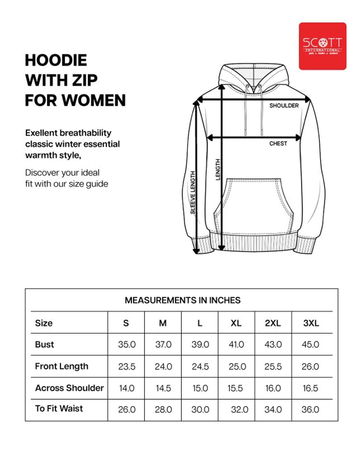 SCOTT INTERNATIONAL Women's Winter Hoodie | 2024-SSL-W-BL | Black - XL