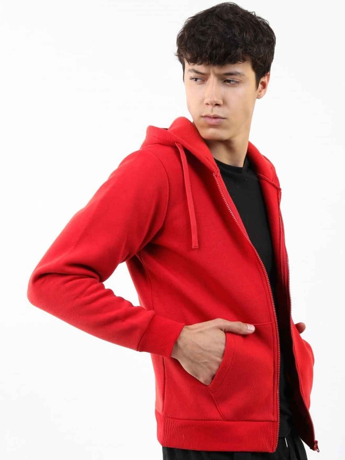 Ketch Men Hooded Solid Sweatshirt | Red | M