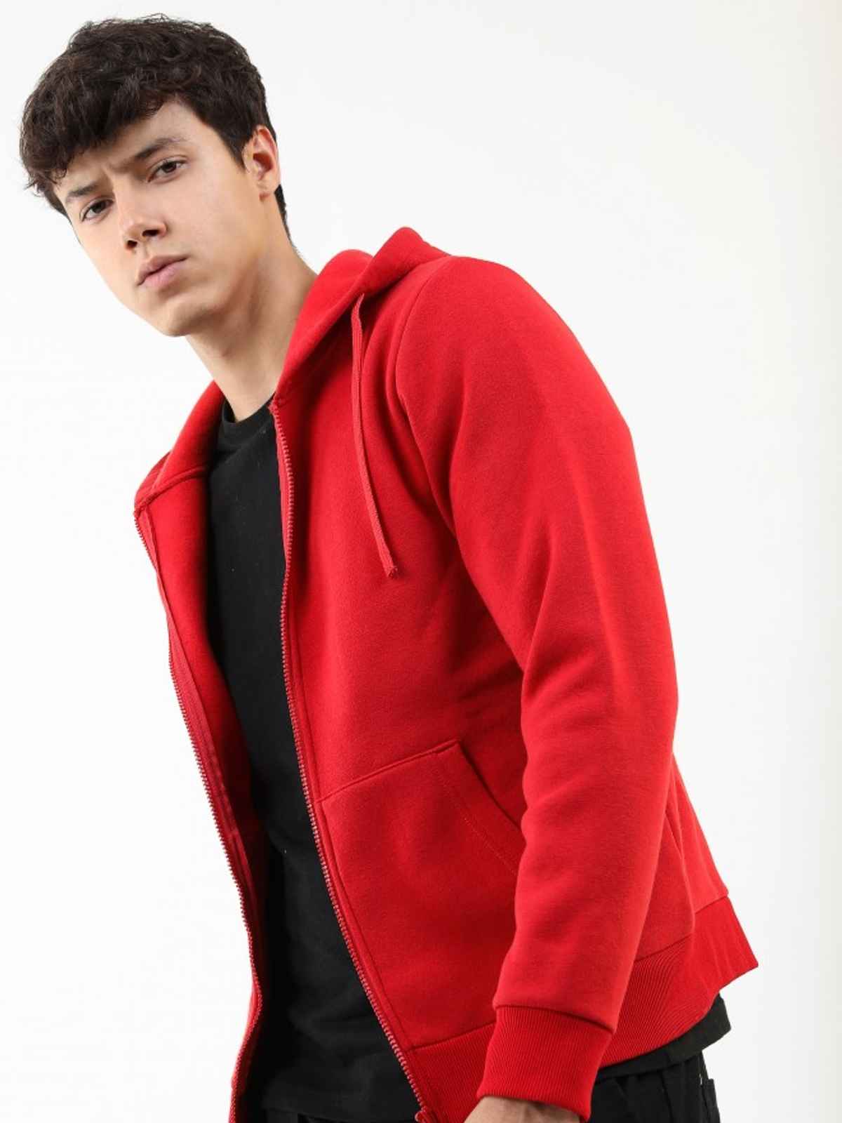 Ketch Men Hooded Solid Sweatshirt | Red | M