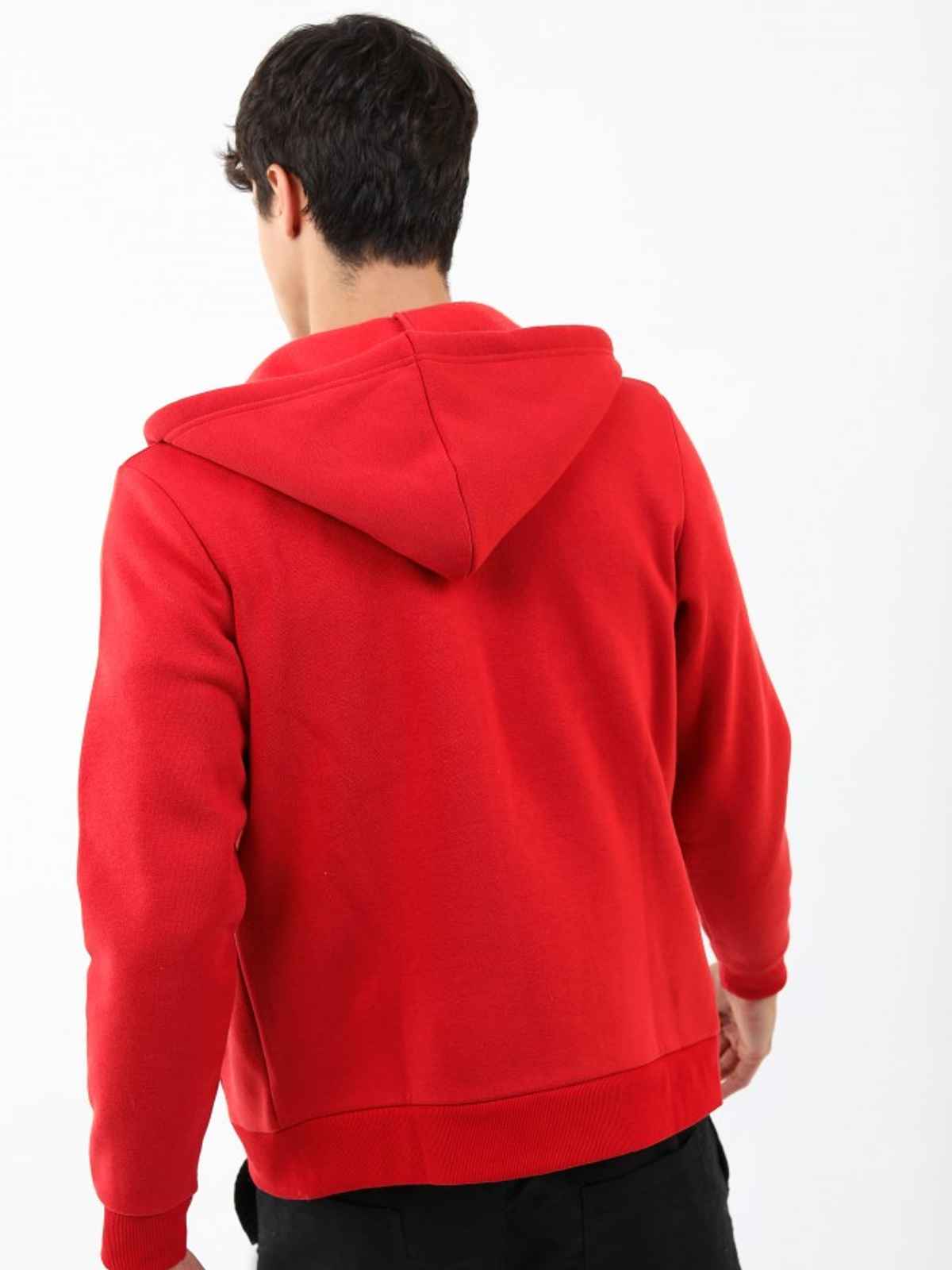 Ketch Men Red Hooded Solid Sweatshirt - L